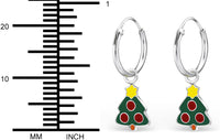 Hypoallergenic Sterling Silver Christmas Tree Charm Dangle Hoop Earrings for Kids (Nickel Free)