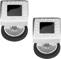 Forbidden Body Jewelry 16g Cheater Plugs: Surgical Steel Black Square Pattern Inlay Fake Cheater Plug Earrings