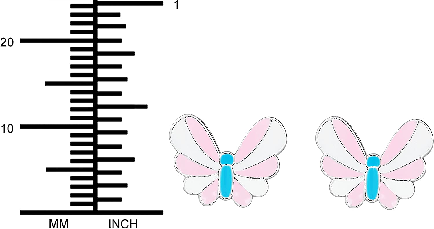 Hypoallergenic Sterling Silver Pink & Blue Butterfly Stud Earrings for Kids (Nickel Free)