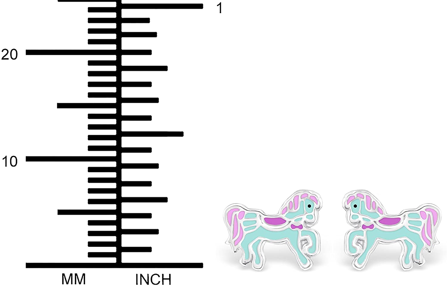 Hypoallergenic Sterling Silver Teal & Purple Royal Pony Stud Earrings for Little Girls (Nickel Free)