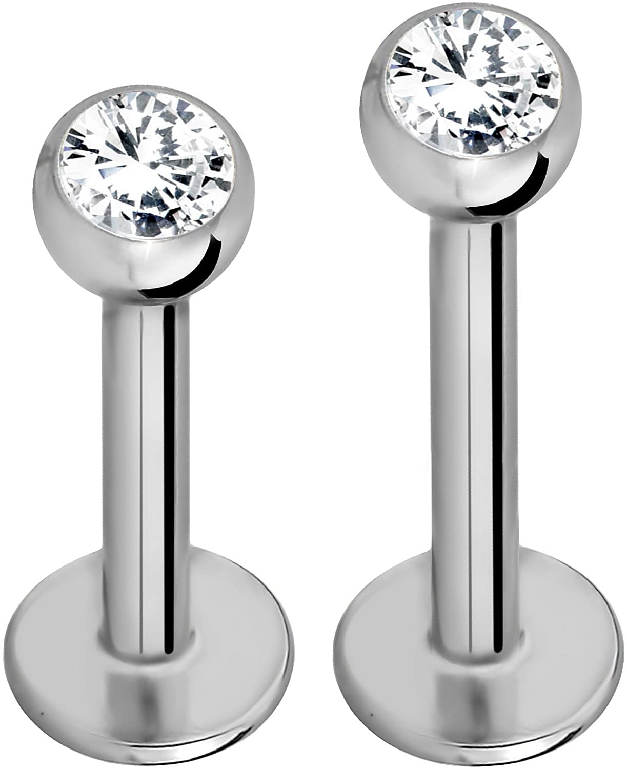 Forbidden Body Jewelry 16G-18G Internally Threaded Solid Titanium Tragus/Helix Earring/Labret Stud with CZ Ball Top