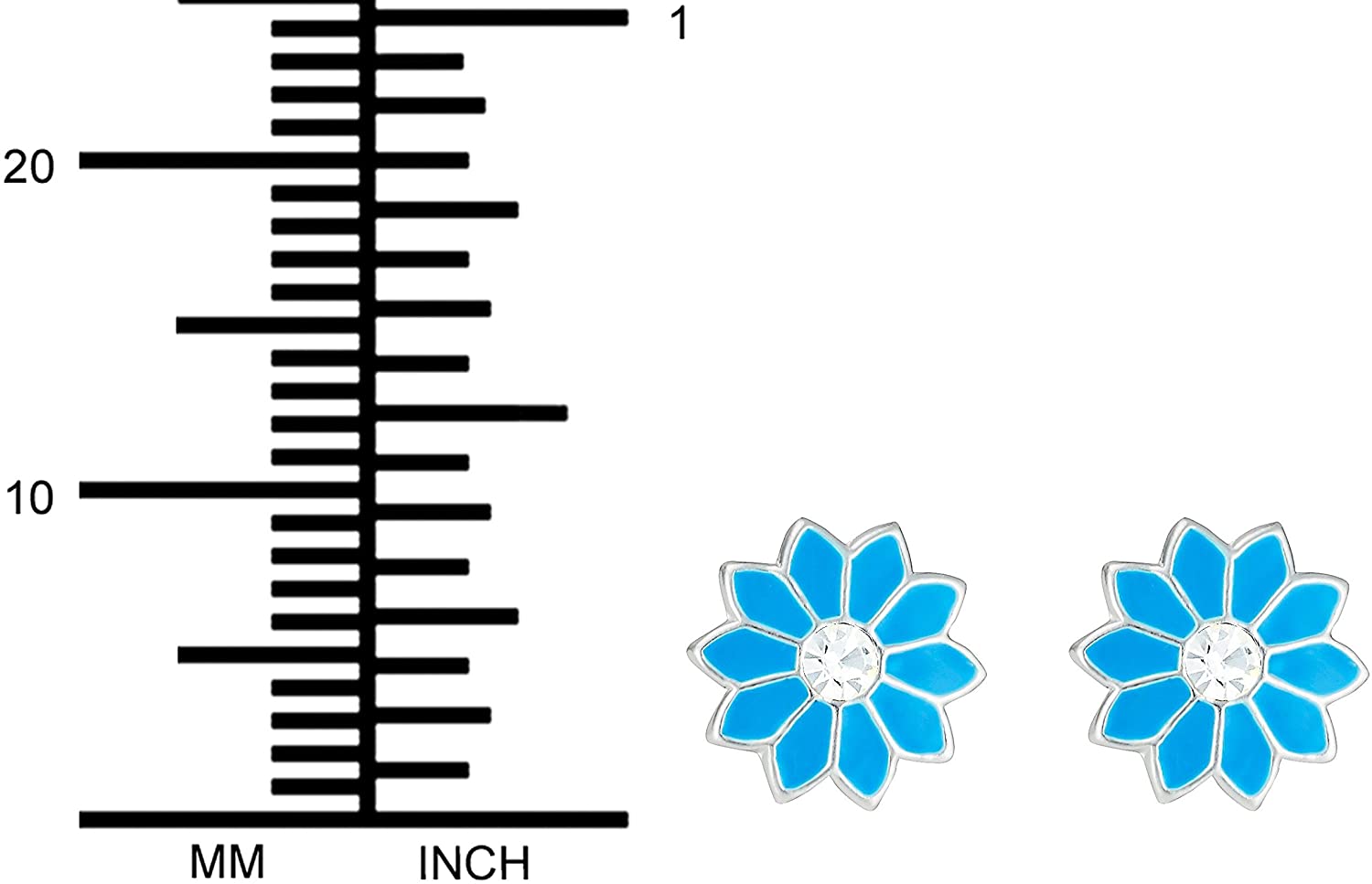 Hypoallergenic Sterling Silver Blue Flower with Crystal Stud Earrings for Kids (Nickel Free)