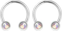 Forbidden Body Jewelry 14G 12mm Surgical Steel Front Facing CZ Crystal Nipple Piercing Horseshoe Rings, Sold in Pairs