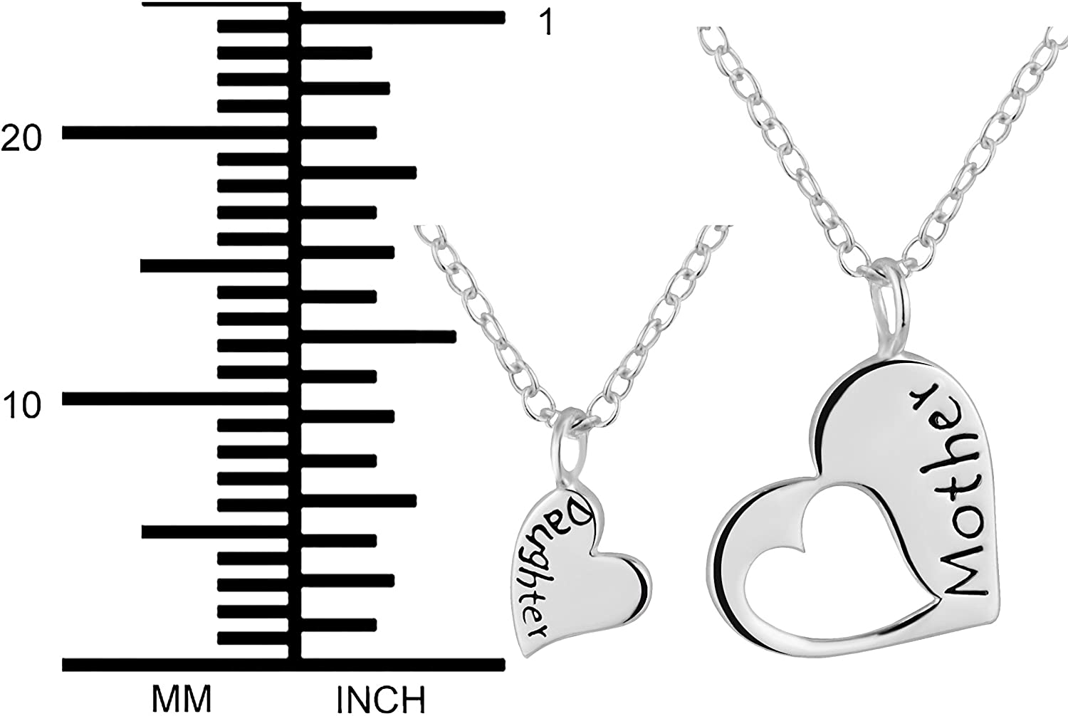 Penny & Piper Mother Daughter Necklaces for 2: .925 Sterling Silver Heart Charm & Heart Cut Out Necklaces