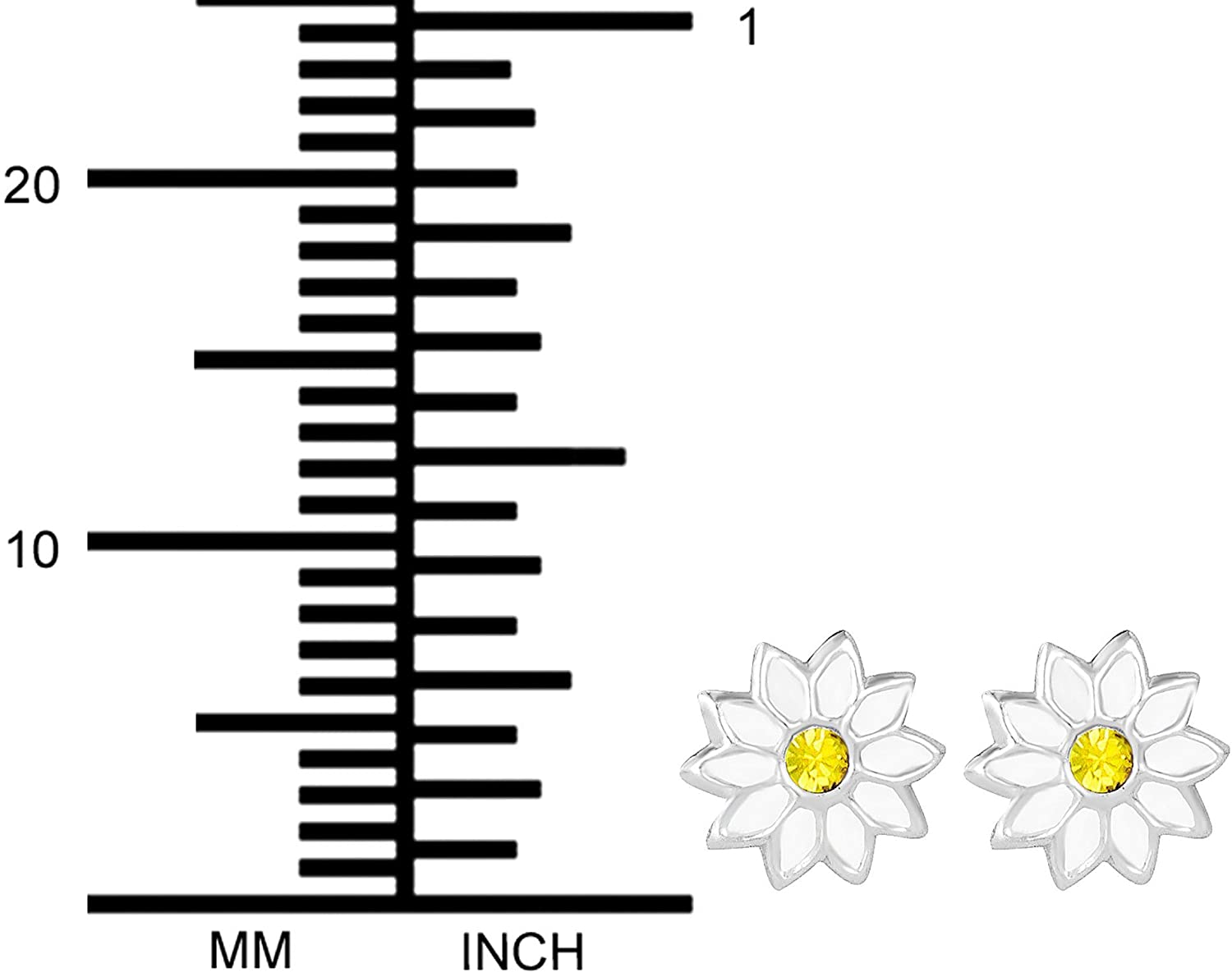 Hypoallergenic Sterling Silver White Jeweled Sun Flower Stud Earrings for Kids (Nickel Free)