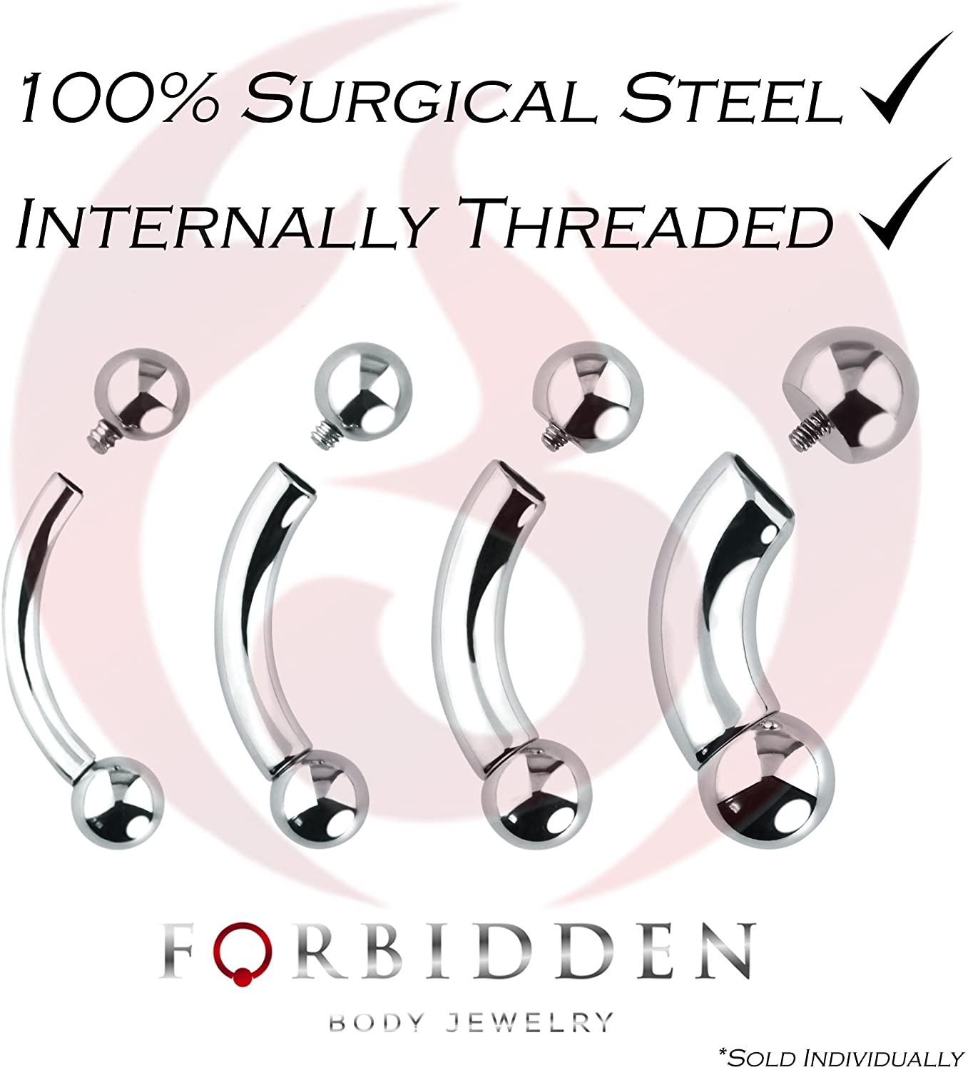 Forbidden Body Jewelry 00GA-16GA Internally Threaded Surgical Steel Curved Piercing Barbell