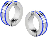 Stainless Steel Two Tone Blue IP Plated Clip On Huggie Hoop Earrings