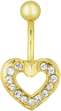 Forbidden Body Jewelry 14kt Gold Plated Simulated Diamond CZ Crystal Pave Set Heart Belly Button Ring