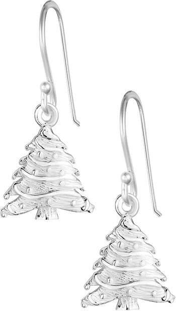 .925 Sterling Silver Christmas Tree Elegant Holiday Dangle Earrings for Women