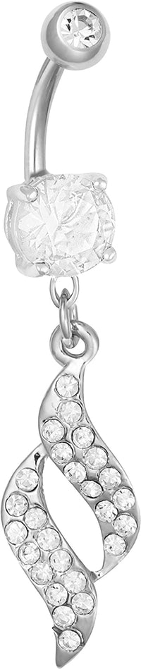 Surgical Steel Pave CZ Jeweled Sexy Dangle Swirl Belly Button Ring