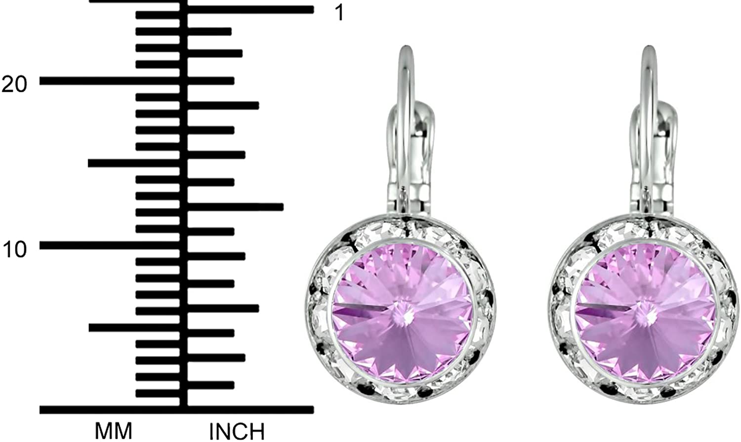 Austrian Crystal Silver Tone Framed Violet Lever Back Earrings for Women