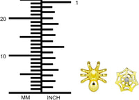 Hypoallergenic 14k Gold Plated Halloween Web & Spider Mismatched Stud Earrings for Kids (Nickel Free)