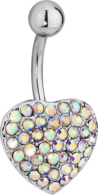 Forbidden Body Jewelry Pave CZ Crystal Heart Bling Belly Button Ring