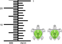 Hypoallergenic Sterling Silver Green CZ Crystal Sea Turtle Stud Earrings for Kids (Nickel Free)