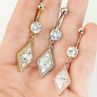 Forbidden Body Jewelry Surgical Steel Fancy Dia-Cut Pave CZ Triangle Dangle Belly Ring (Choose Color)