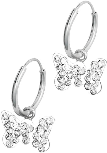 Hypoallergenic Sterling Silver Crystal Butterfly Tiny Hoop Earrings for Kids (Nickel Free)