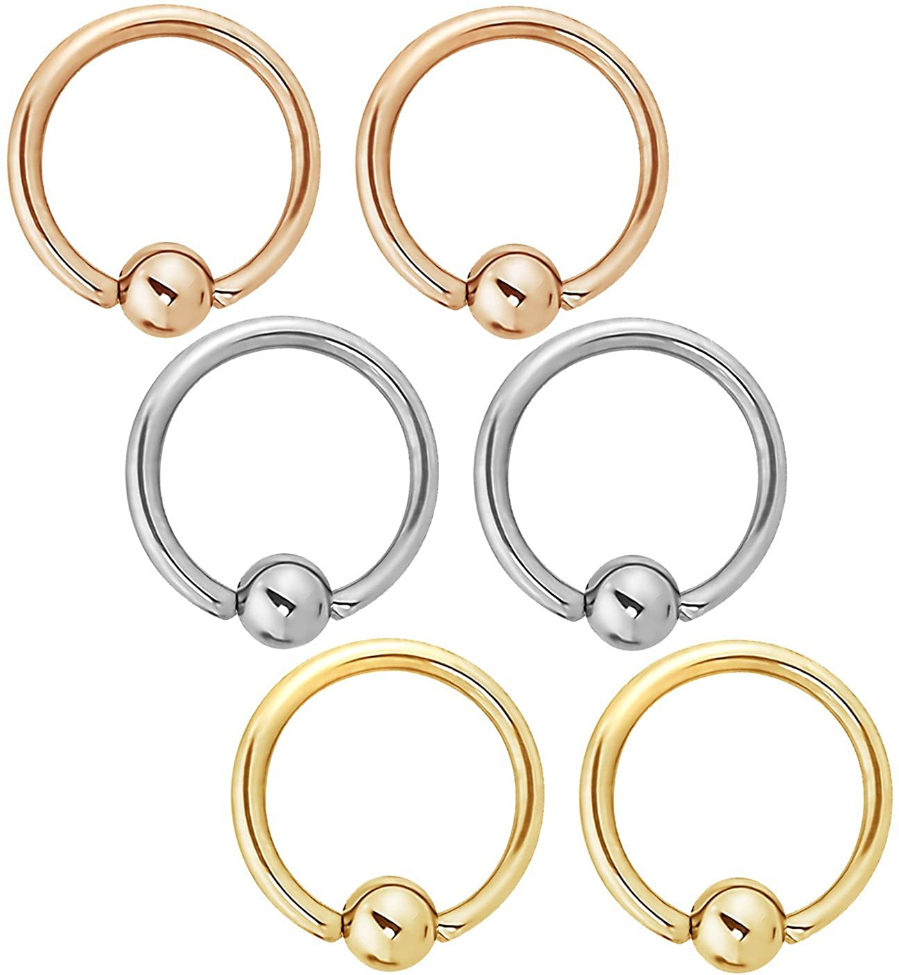 Forbidden Body Jewelry 6pc Value Pack 14G-16G Surgical Steel Horseshoe/CBR Ring for Septum, Cartilage & More