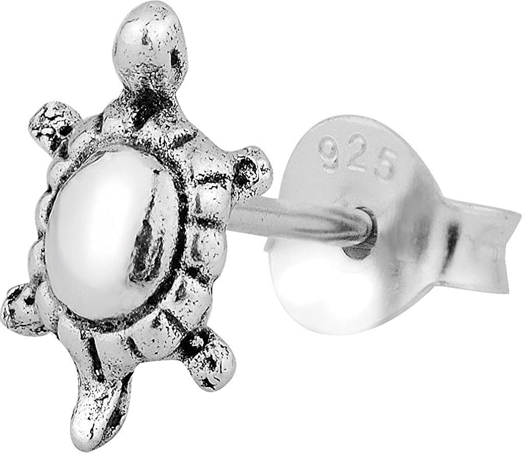 Cartilage Earring Stud: .925 Sterling Silver Tiny Turtle Cartilage Earring (Sold Individually)