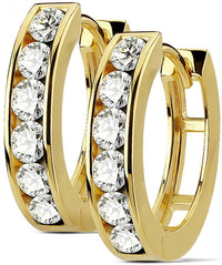 Pair of Surgical Steel/14k Gold Plated/Rose Gold Plated CZ Lined Huggie Hoop Earrings (Choose Style)