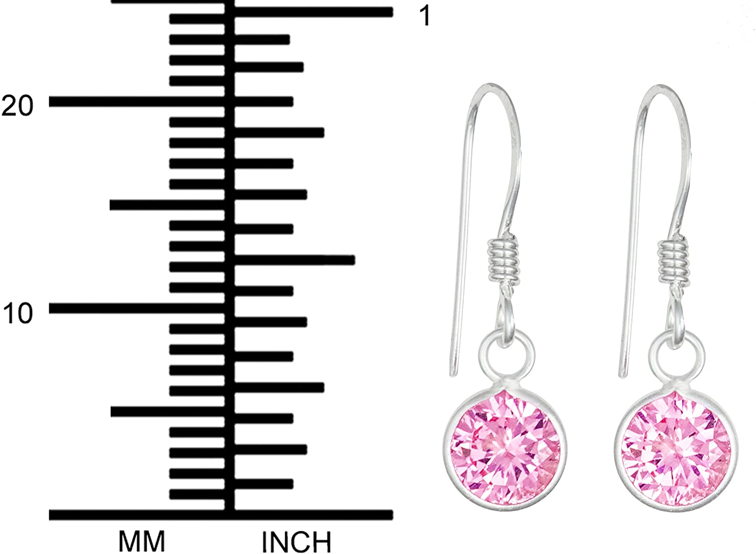 Hypoallergenic Sterling Silver Pink CZ Simulated Diamond Round Dangle Earrings for Kids (Nickel Free)