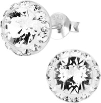 Hypoallergenic Sterling Silver Fancy 9mm Round Framed Crystal Stud Earrings for Kids (Nickel Free)