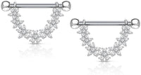 Forbidden Body Jewelry Pair of Surgical Steel 9/16 Inch (14mm) CZ Flower Daisy Chain Dangle Nipple Barbells