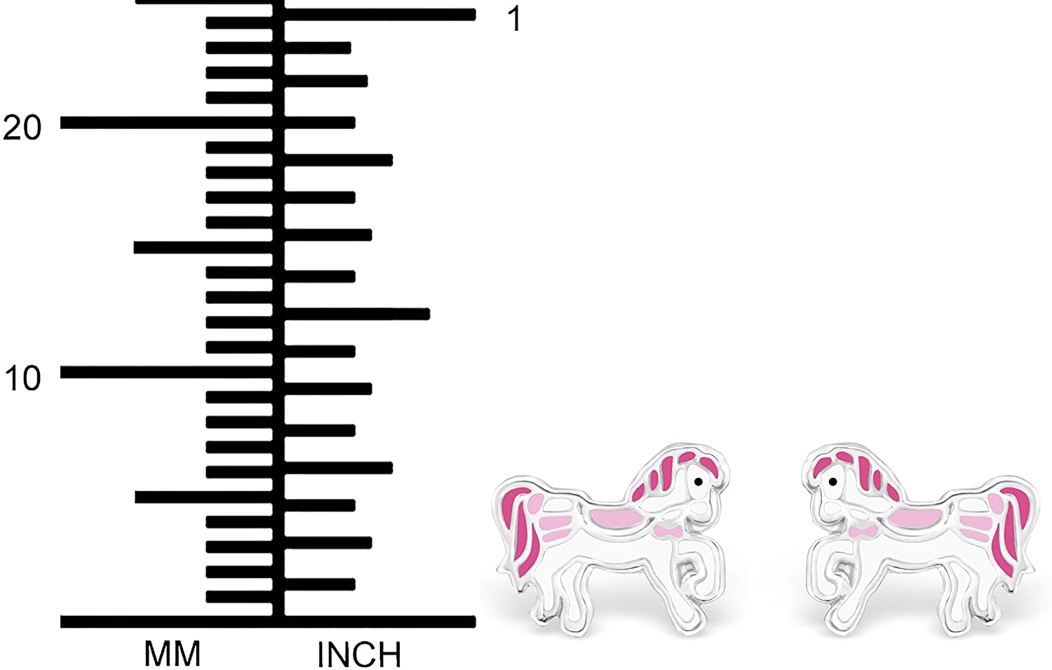 Hypoallergenic Sterling Silver White & Pink Royal Pony Stud Earrings for Little Girls (Nickel Free)