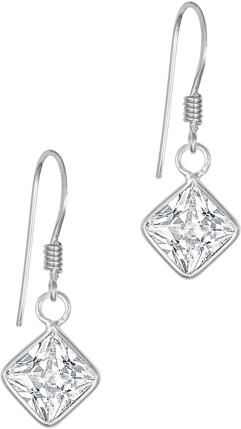 Hypoallergenic Sterling Silver Clear CZ Simulated Diamond Dangle Earrings for Kids (Nickel Free)