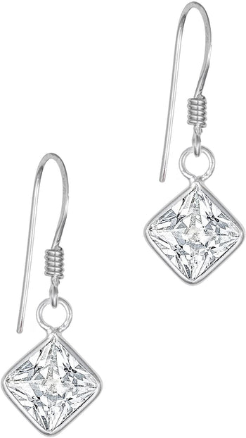 Hypoallergenic Sterling Silver Clear CZ Simulated Diamond Dangle Earrings for Kids (Nickel Free)