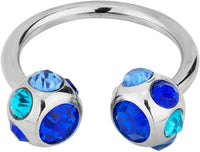 Forbidden Body Jewelry 14g 12mm Surgical Steel Horseshoe Piercing Ring with 7-Gem Blue Crystal 6mm Balls