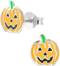 Hypoallergenic Sterling Silver Halloween Jack-O-Lantern Pumpkin Stud Earrings for Kids (Nickel Free)