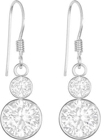 Hypoallergenic Sterling Silver 12mm (1/2 Inch) Simulated Diamond CZ Dangle Earrings for Kids (Nickel Free)