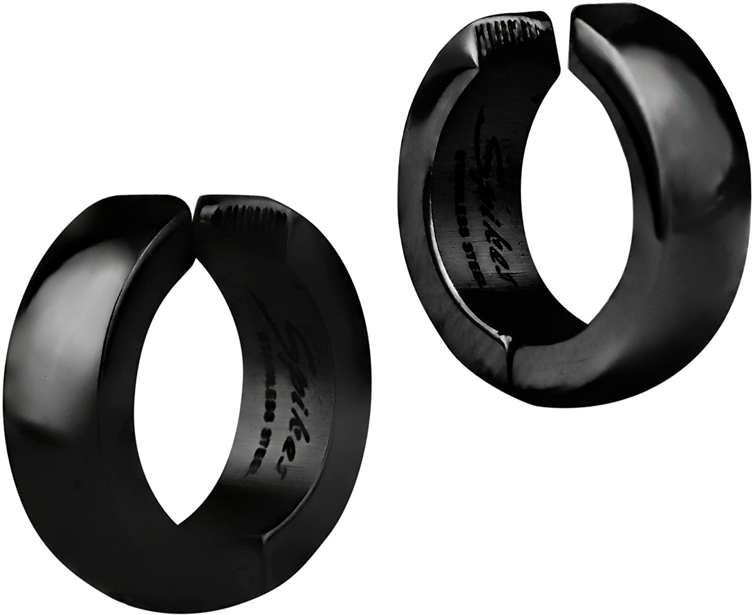 Stainless Steel Black IP Plated Polished Clip On Huggie Hoop Earrings