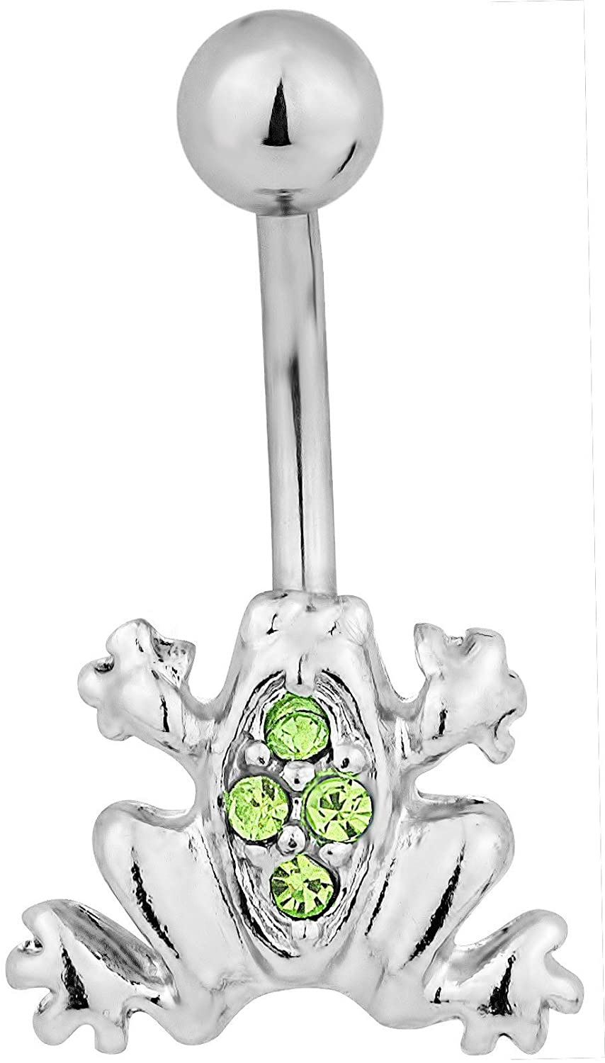 Surgical Steel Green Jeweled Frog Belly Button Ring