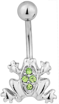 Surgical Steel Green Jeweled Frog Belly Button Ring