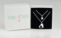 Penny & Piper Mother Daughter Necklaces for 2: .925 Sterling Silver Heart Charm & Heart Cut Out Necklaces