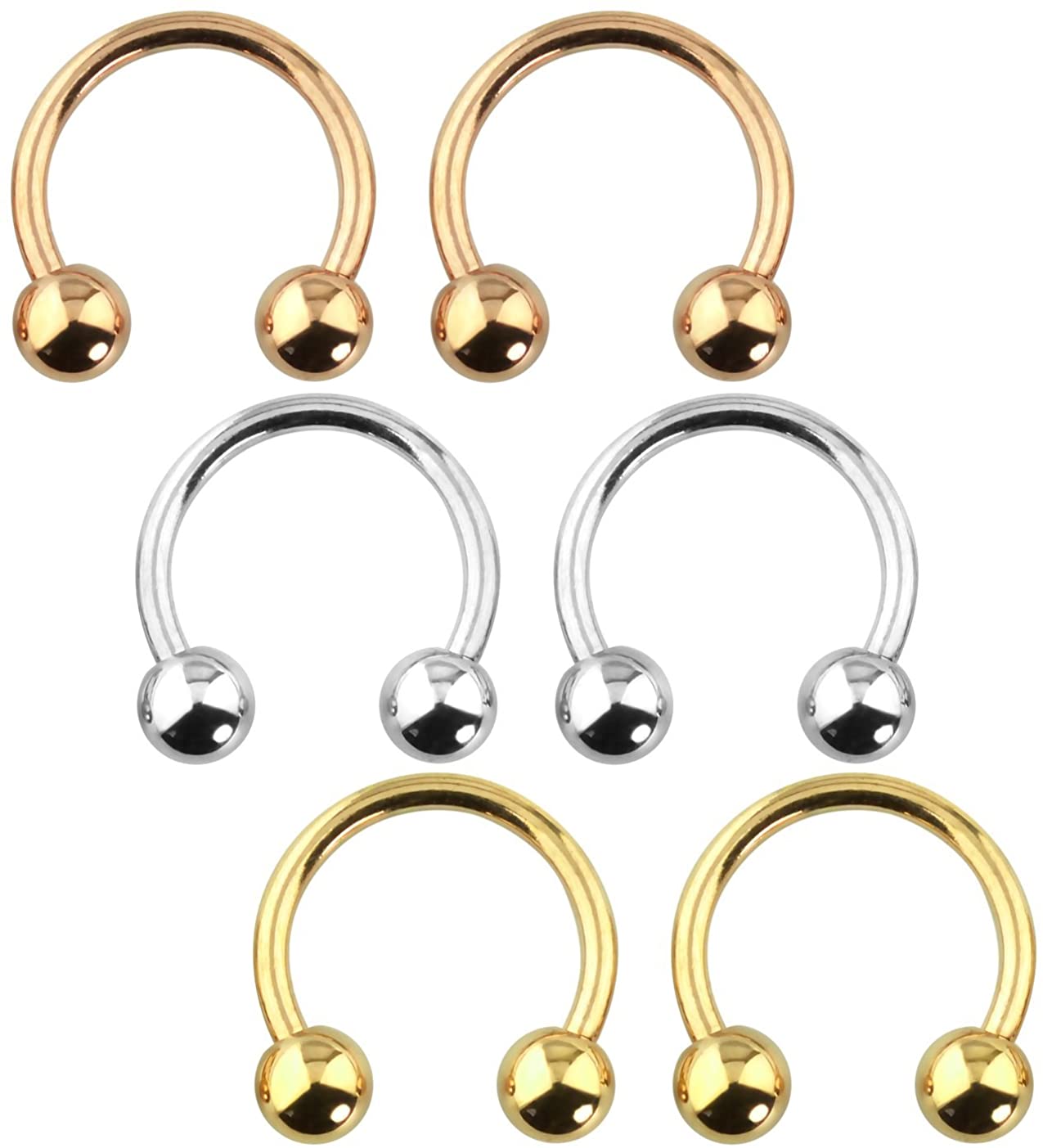 Forbidden Body Jewelry 6pc Value Pack 14G-16G Surgical Steel Horseshoe/CBR Ring for Septum, Cartilage & More