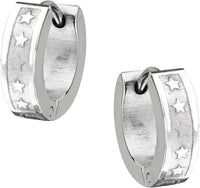 Stainless Steel Polished Star Pattern Huggie Hoop Earrings for Men