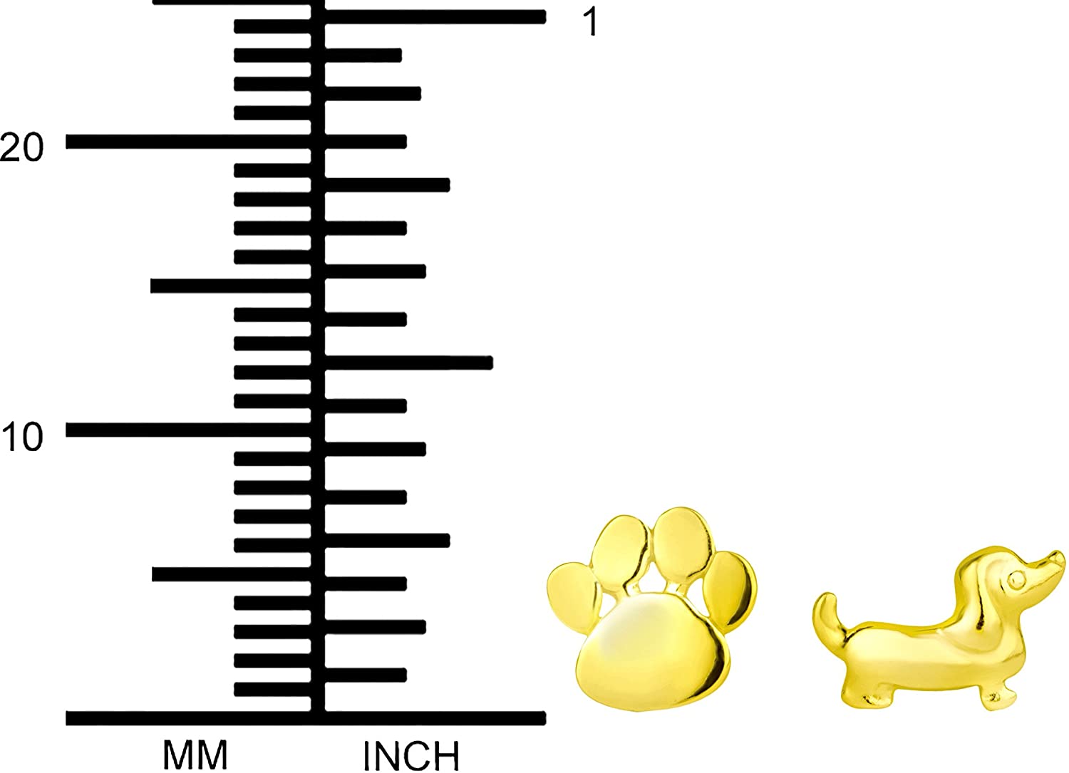 Hypoallergenic 14k Gold Plated Puppy & Paw Print Cute Mismatched Stud Earrings for Kids (Nickel Free)