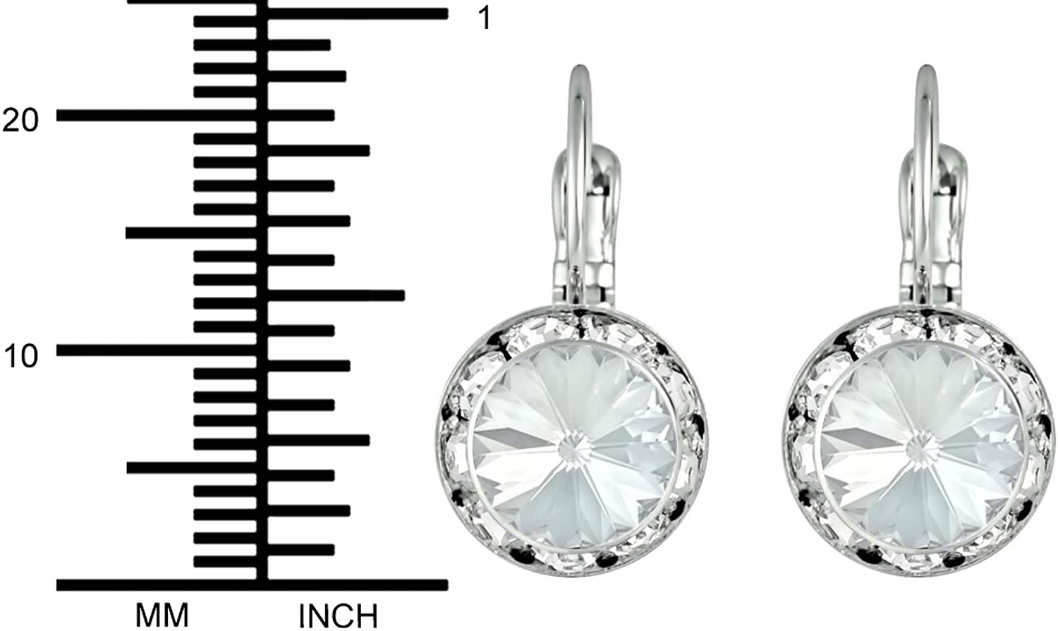 Austrian Crystal Silver Tone Framed Clear Crystal Lever Back Earrings for Women