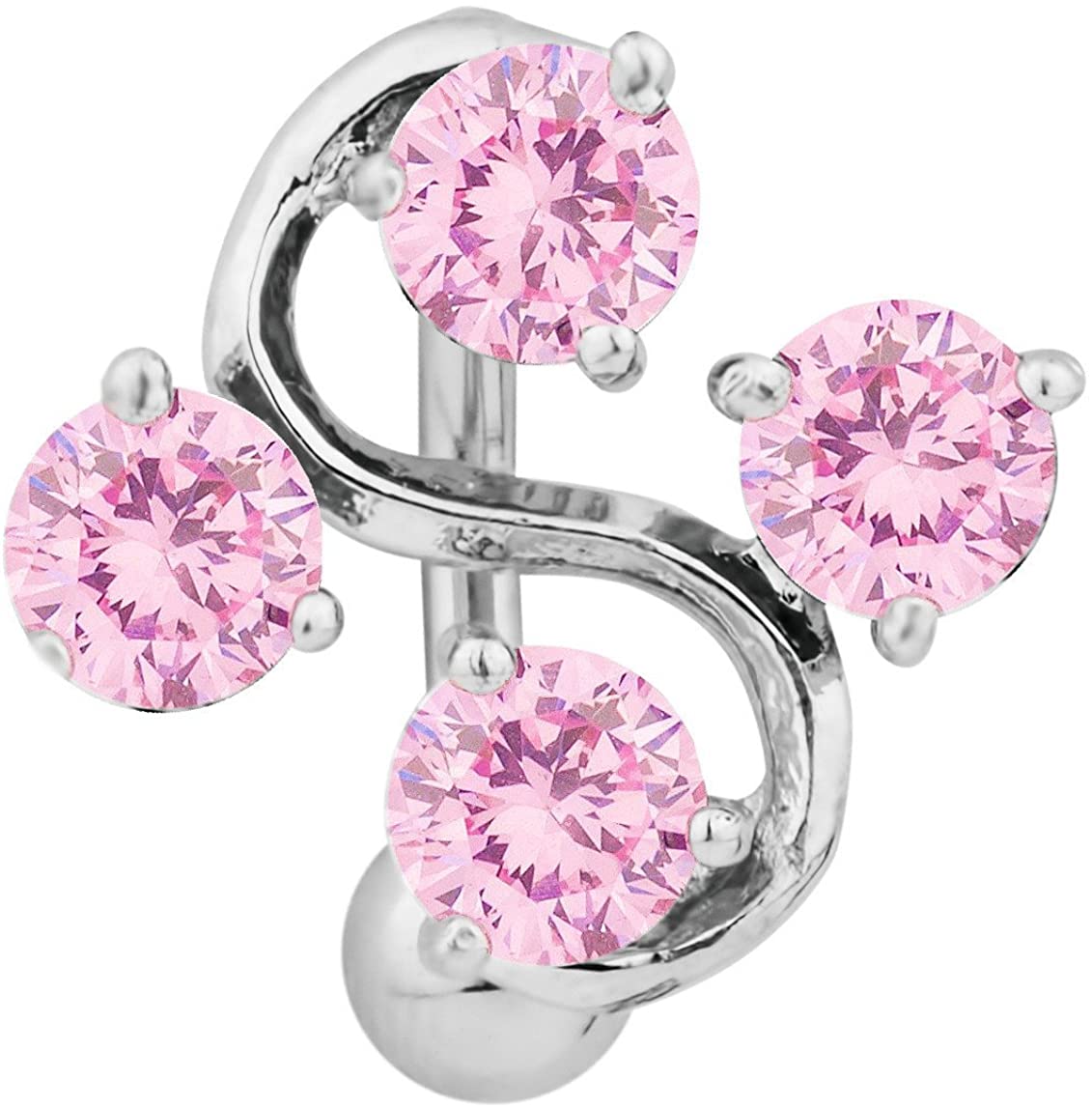 Forbidden Body Jewelry Surgical Steel Reverse Mount Sexy Pink Gemmed Vine Belly Button Ring