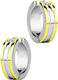 Stainless Steel Two Tone Yellow Gold IP Plated Clip On Huggie Hoop Earrings