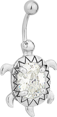 Surgical Steel CZ Jeweled Sea Turtle Animal Belly Button Ring