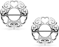 Forbidden Body Jewelry Pair of Surgical Steel Tribal Heart Nipple Piercing Shields, 9/16 Inch Barbells