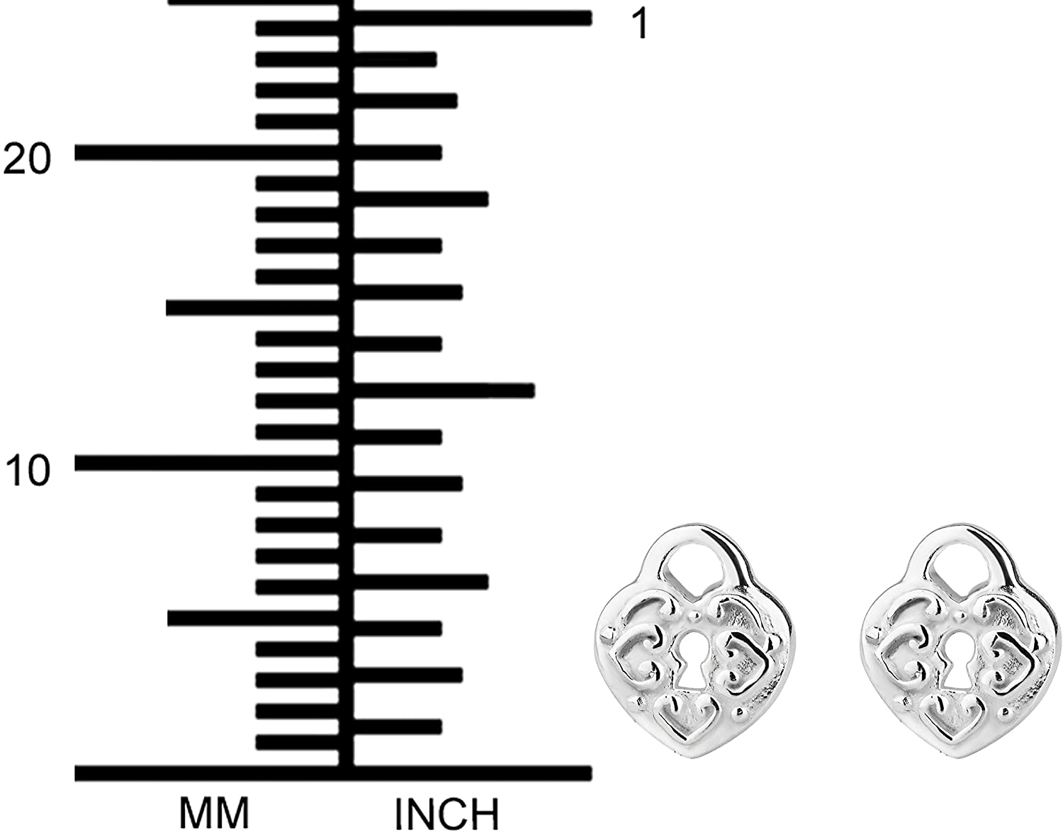 Hypoallergenic Sterling Silver Engraved Heart Lock Stud Earrings for Kids (Nickel Free)