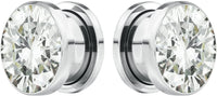 Forbidden Body Jewelry 8G-7/8 Surgical Steel Screw Fit CZ Center Tunnel Plug Earrings (Sold as Pair)