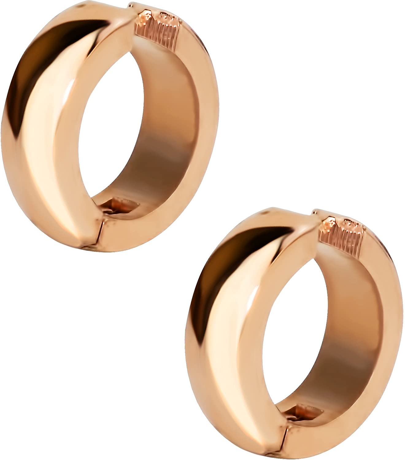 Stainless Steel Rose Gold IP Plated Polished Clip On Huggie Hoop Earrings