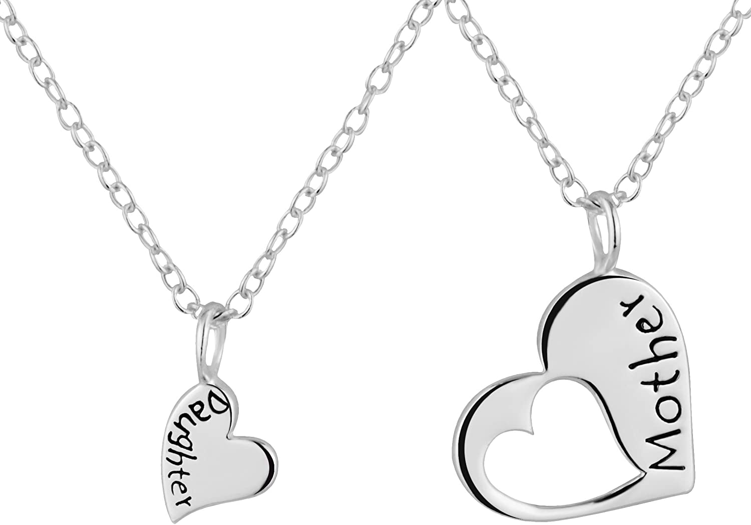 Penny & Piper Mother Daughter Necklaces for 2: .925 Sterling Silver Heart Charm & Heart Cut Out Necklaces