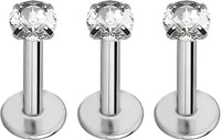 Forbidden Body Jewelry 16g 6-8mm Internally Threaded Surgical Steel Tragus/Helix/Cartilage/Labret Piercing Studs, 2-3mm CZ Top