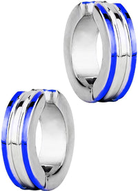 Stainless Steel Two Tone Blue IP Plated Clip On Huggie Hoop Earrings